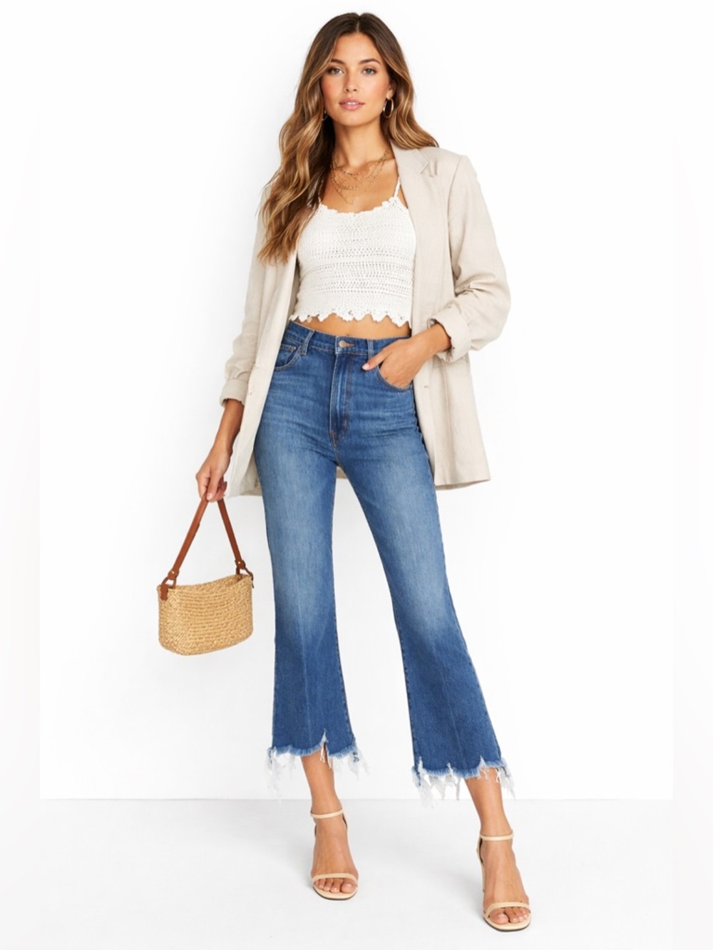 J Brand High Rise Flare Crop Jean Fray Hem Coastal Chic Trendy‎ Spring Size 29/8